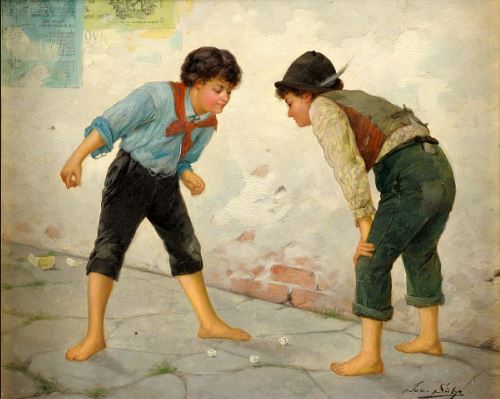 Boys Playing Dice, by Josef Suss (1867-1937, Austrian)