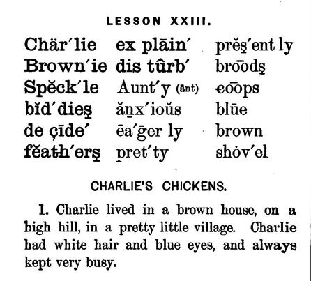 "Charlie's Chickens", Sheldon's Modern School Second Reader (1885), p.68.