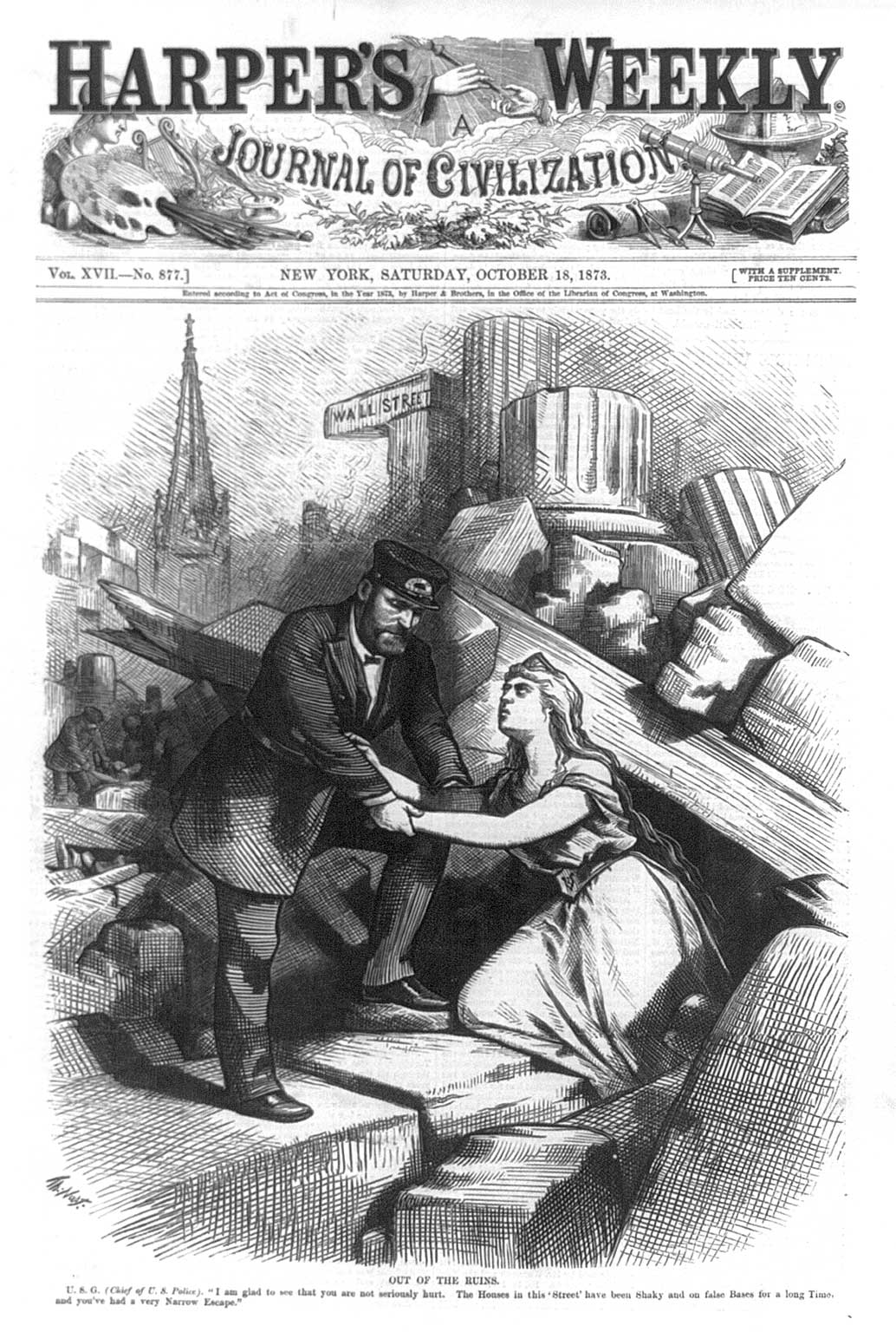 "Out of the Ruins." HARPER"S WEEKLY, October 18, 1873.