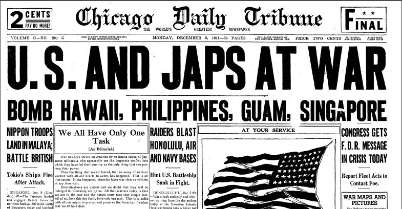 U.S. and Japs at War - Chicago Tribune - 8 Dec 1941