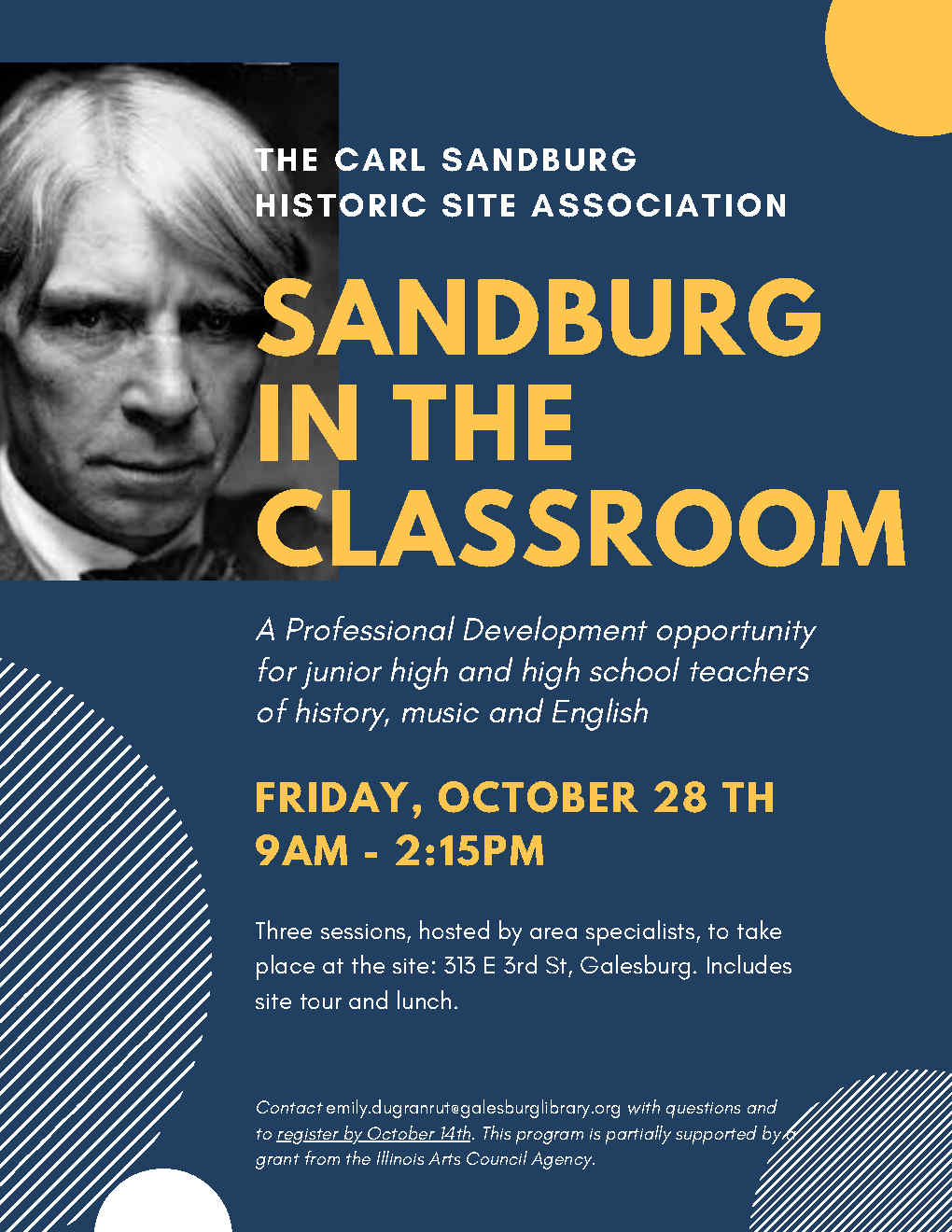Sandburg in the Classroom -- Educators Workshop -- Friday, Oct 28, 2022 // 9am - 2:15pm 