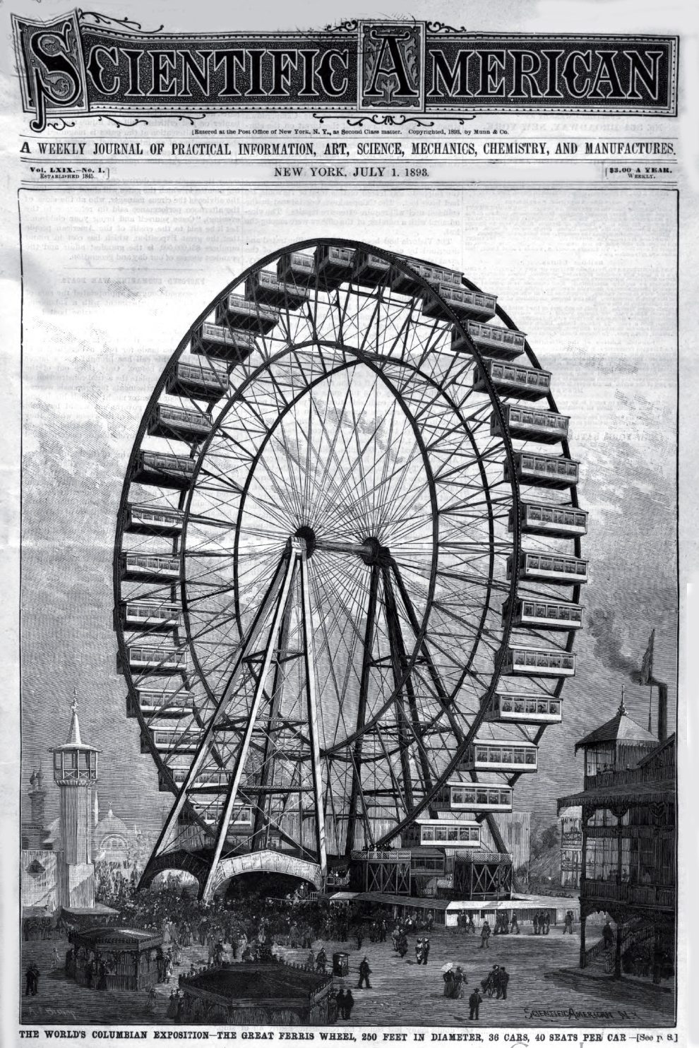The Ferris Wheel at the 1893 Columbian Exhibition in Chicago.